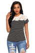Sexy Black Striped Cap Sleeve Top with Lace Detail